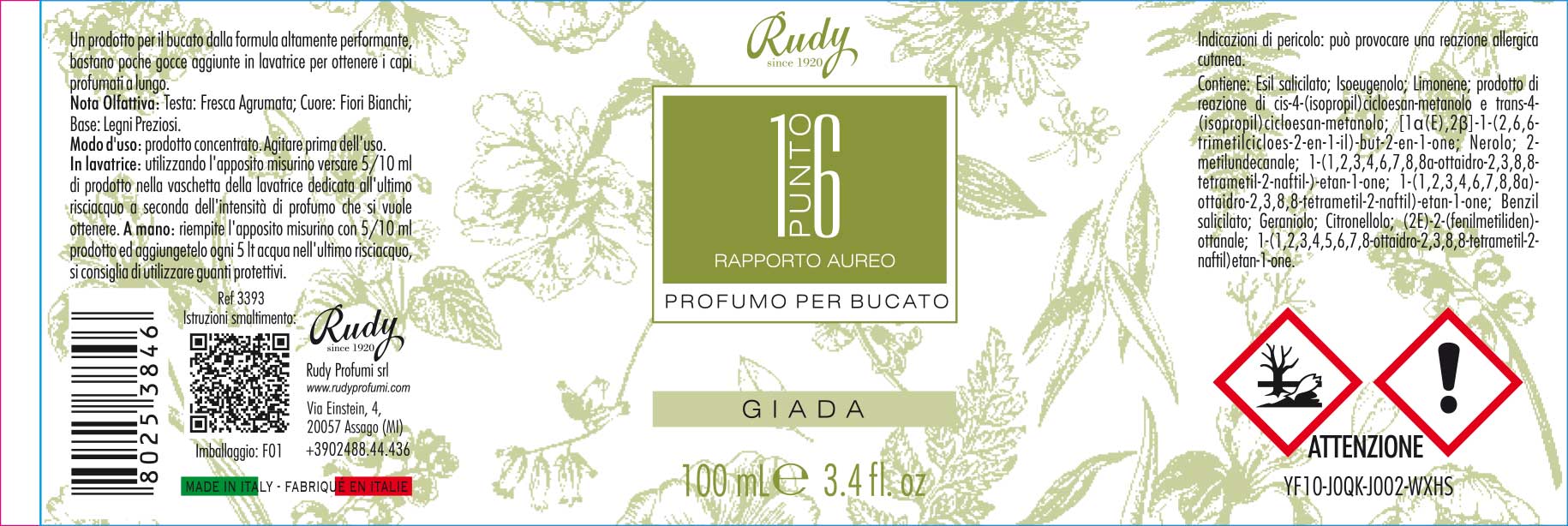 Etichettatura ambientale profumo per bucato Giada 100 mL