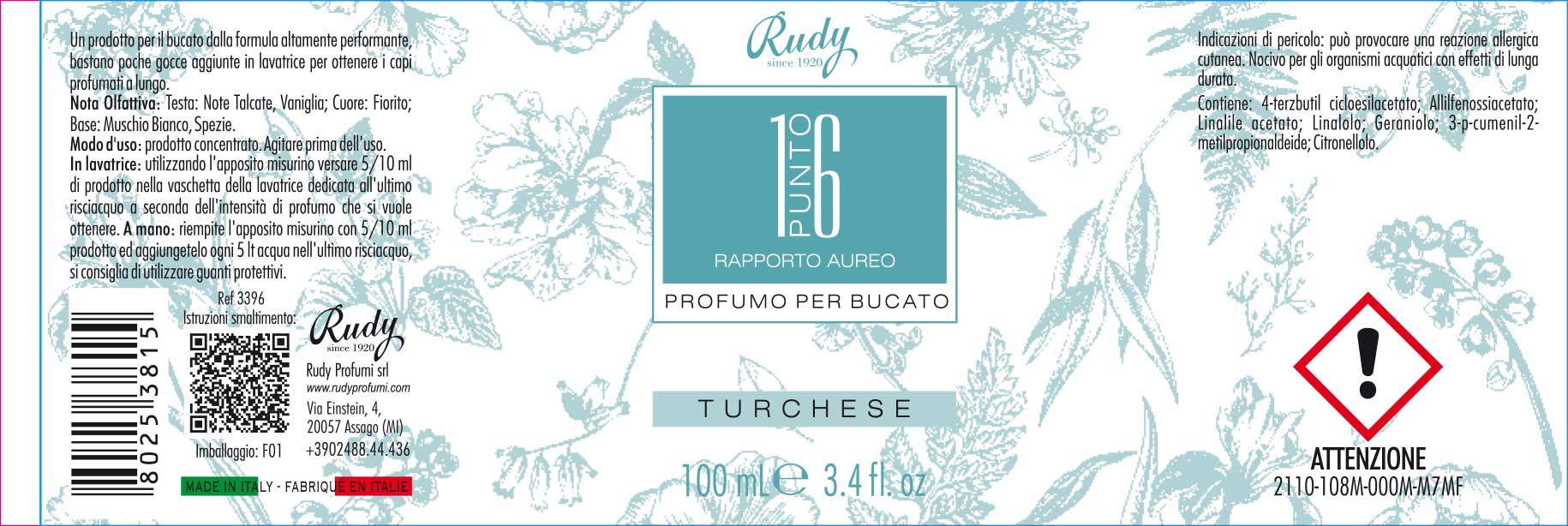 Etichettatura ambientale profumo per bucato Turchese 100 mL