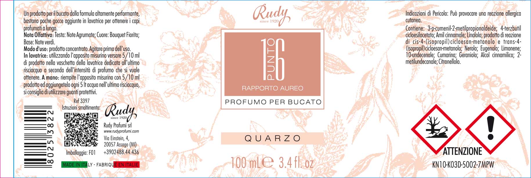 Etichettatura ambientale profumo per bucato Quarzo 100 mL