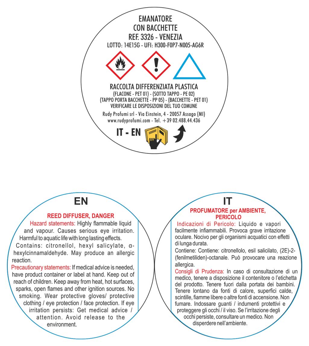 Etichetta completa profumatore per ambienti linea Venezia da 500 mL