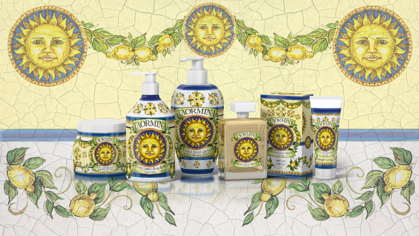 <b>Maioliche set</b></br>Sapone liquido 500 mL + Crema mani 100 mL</br><i>Linea Taormina</i>