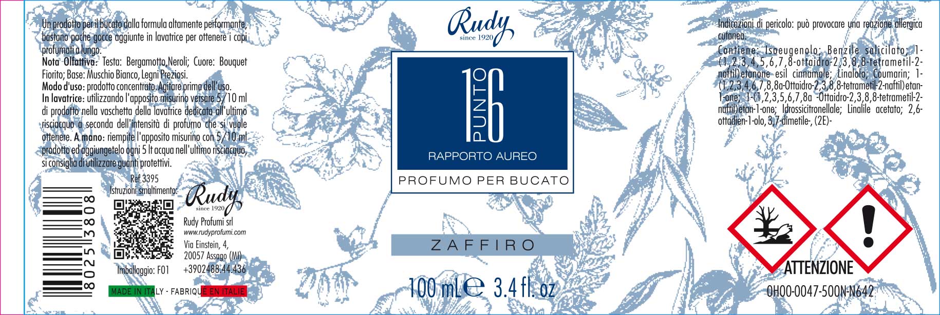 Etichettatura ambientale profumo per bucato Zaffiro 100 mL
