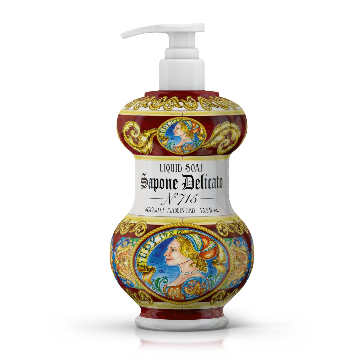 <b>Delicate hand &amp; face soap 400 mL</b><br />
N.&deg; 715 DOMINA<br />
<i>Gli Albarelli</i>
