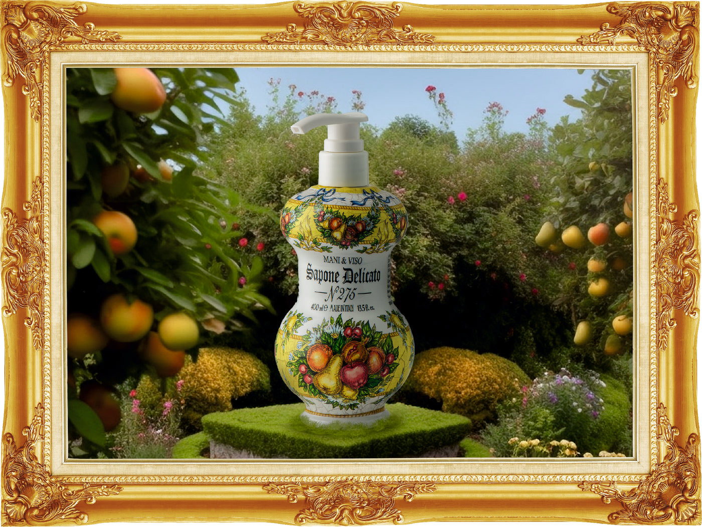 <b>Delicate hand &amp; face soap 400 mL</b><br />
N.&deg; 275 ARBORETUM<br />
<i>Gli Albarelli</i>