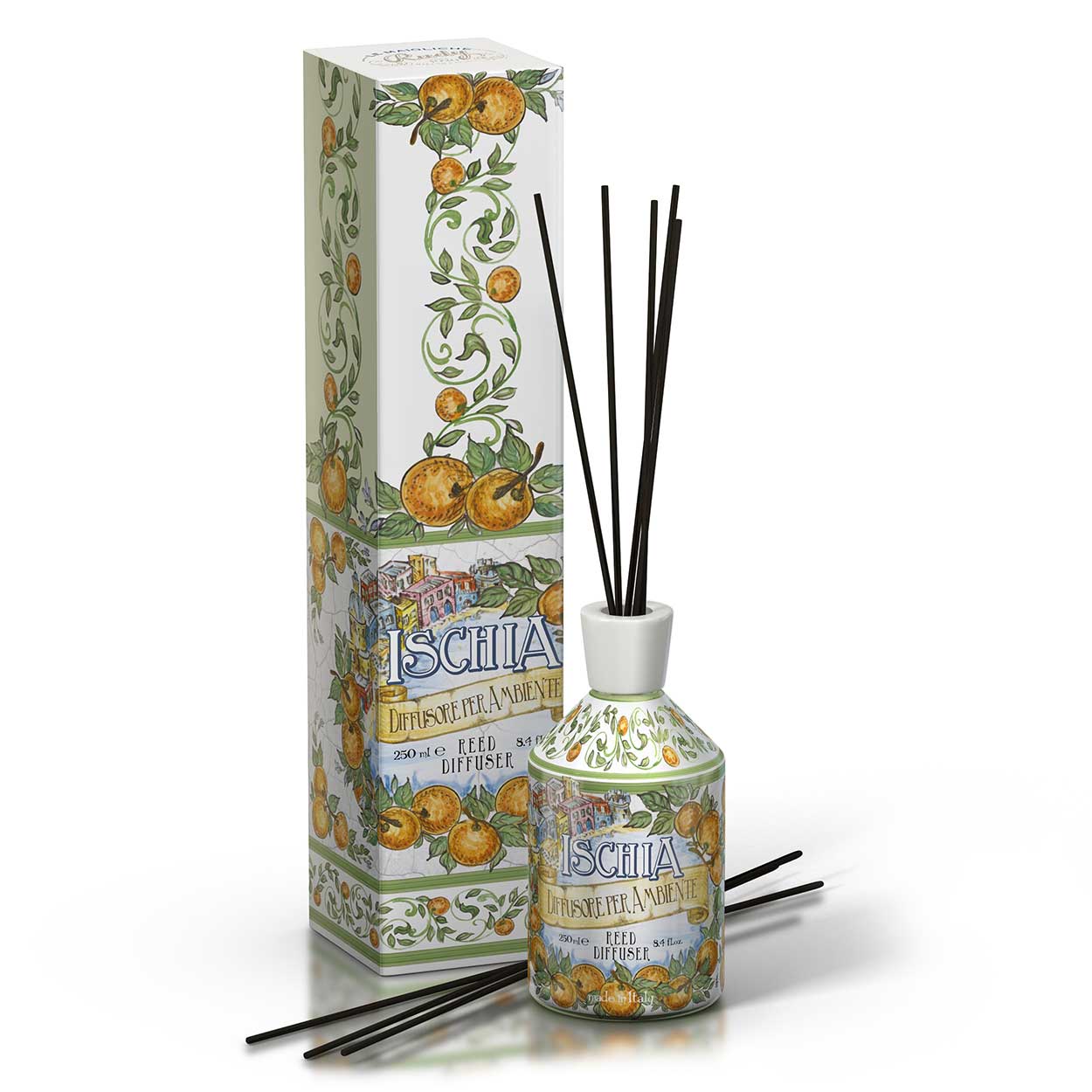 <b>Difusor de ambiente con varillas de 500 mL</b></br><i>Línea Ischia</i>