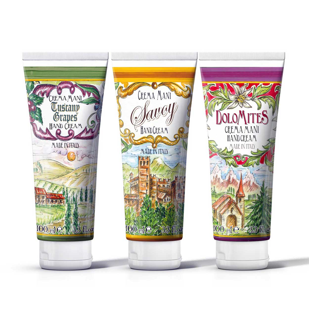 <b>Bundle creme mani</b><br>3 creme mani 100 mL<br><i>Gli antichi borghi</i>