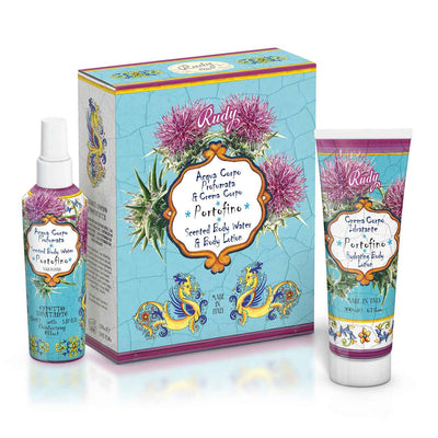 <b>Caixa de presente com Água Perfumada 150 mL + Creme hidratante corporal 200 mL</b></br>Le Maioliche di Rudy</br><i>Linha Portofino</i>