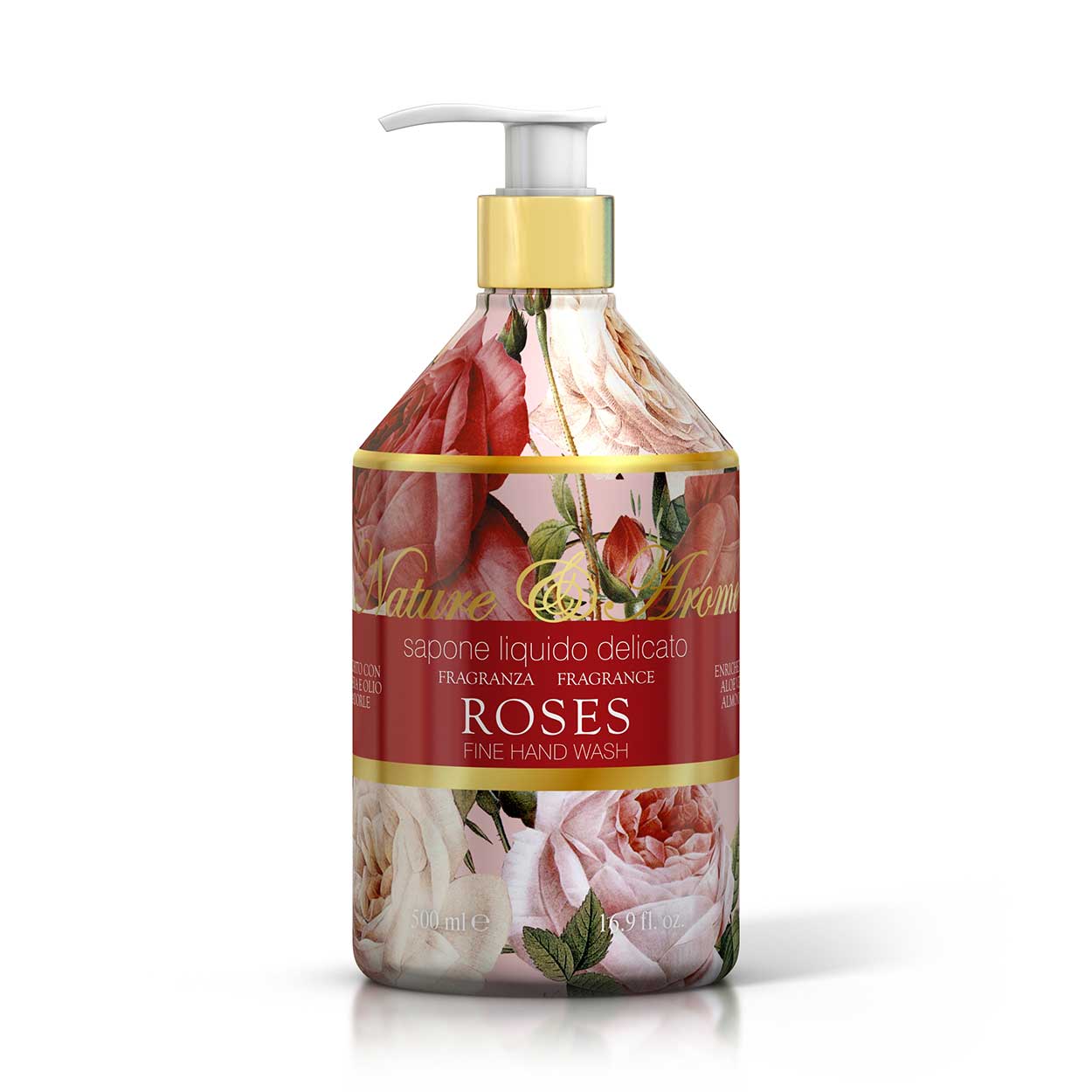 <b>Sapone liquido mani da 500 mL</b></br>Nature&Arome</br><i>Linea Roses</i>