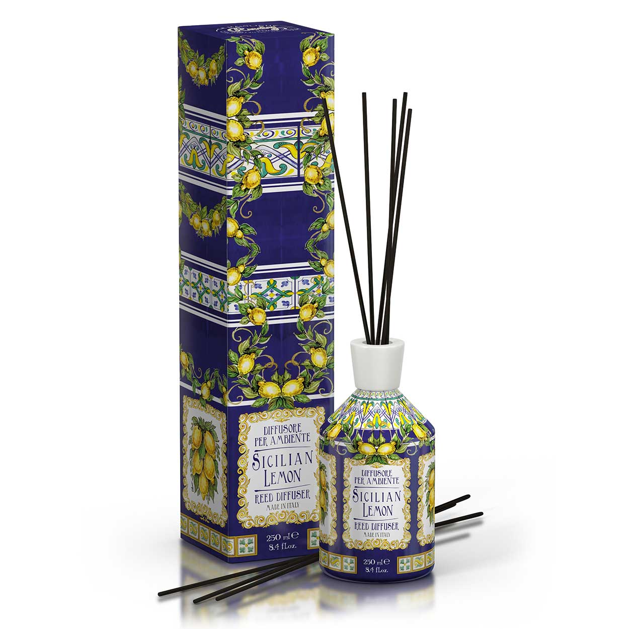 <b>Difusor de ambiente con varillas de 250 mL</b></br><i>Línea de limón siciliano</i>