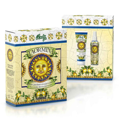<b>Caixa de presente com Água Perfumada 150 mL + Creme hidratante corporal 200 mL</b></br>Le Maioliche di Rudy</br><i>Linha Taormina</i>