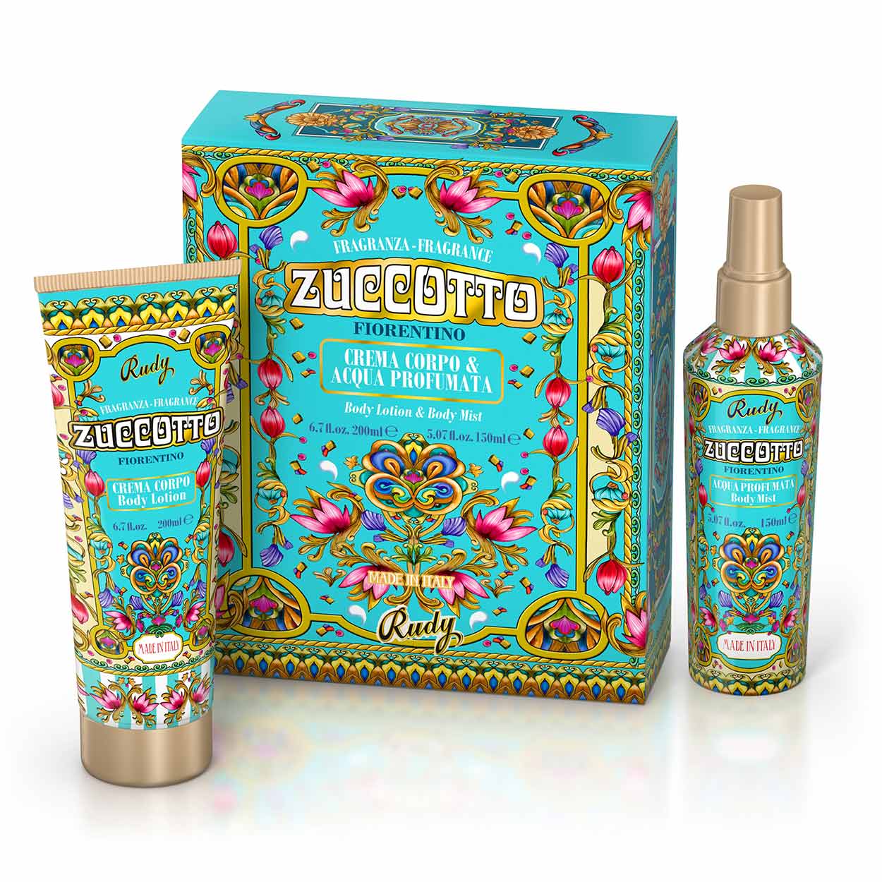 <b>Caixa de presente com Água perfumada 150 mL + Creme hidratante corporal 200 mL</b></br>Edição Gourmand</br><i>Zuccotto</i>
