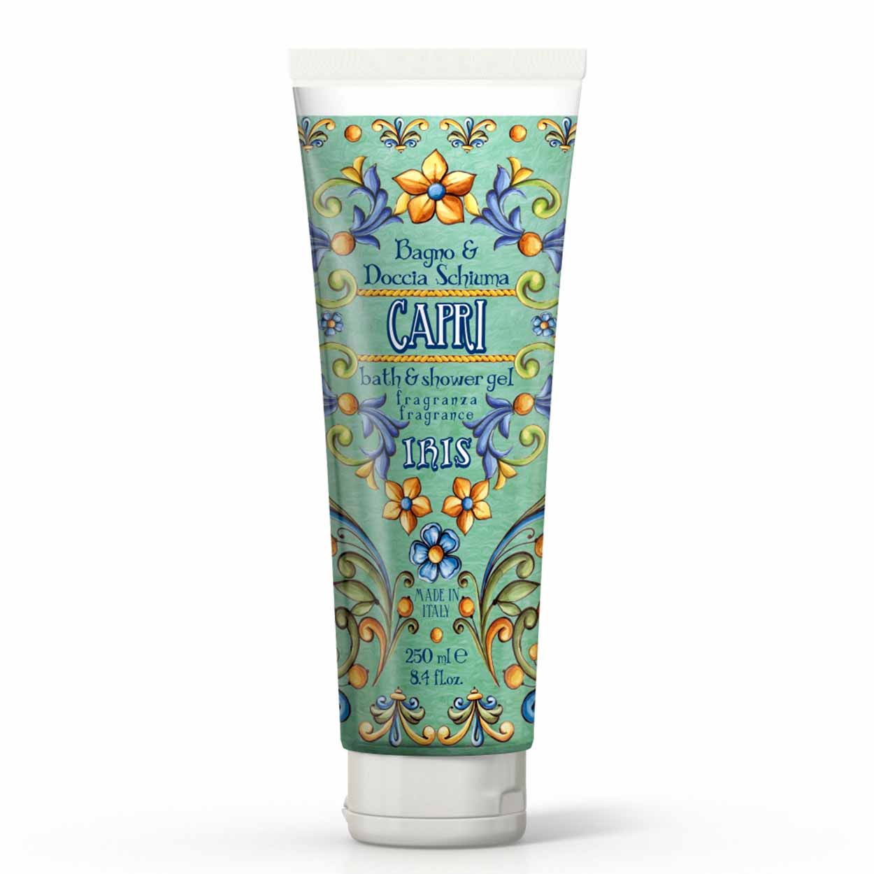 <p><b>Shower gel in Tube package 250 mL</b><br />
iris and ylang ylang<br />
<i>Capri range</i></p>